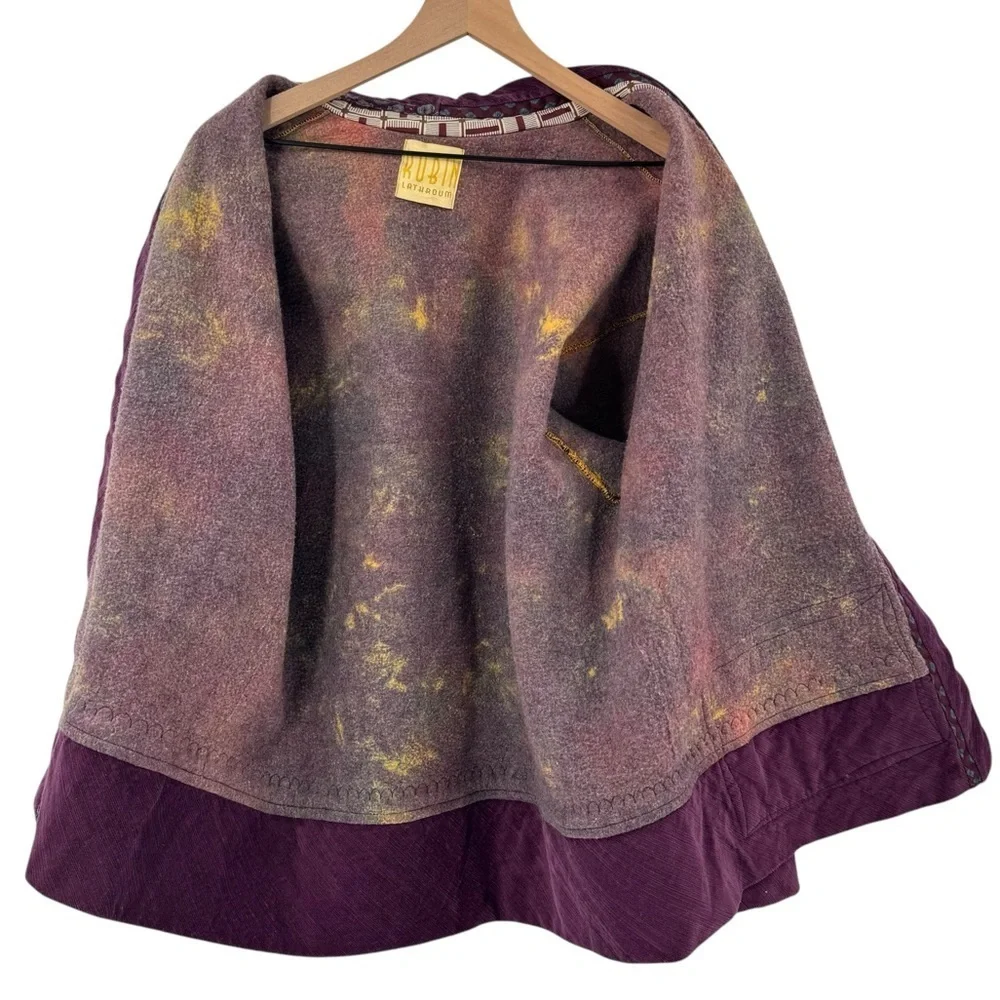 Handmade Tie Dye Lagenlook Cardigan Sweatshirt Kimono Jacket Cord Trim | XL/XXL